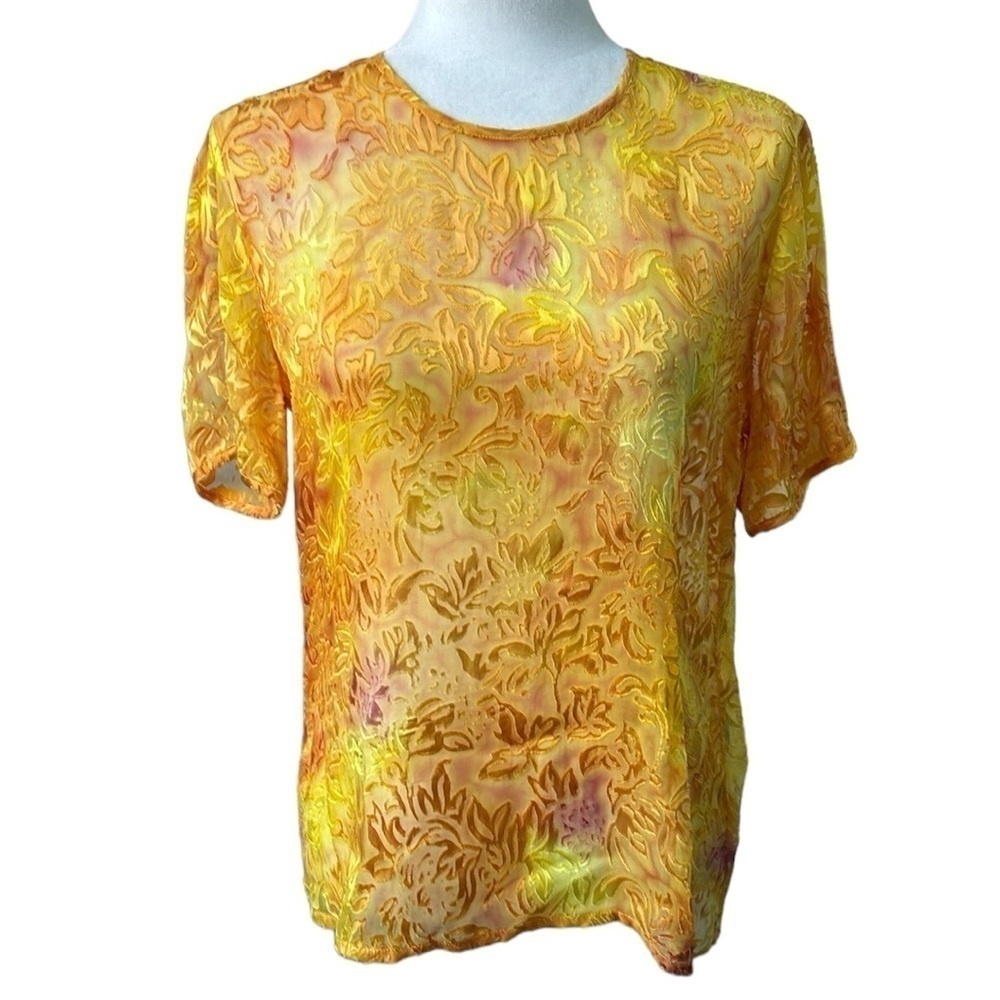 Escada Margaretha Ley Melon Burnout Short Sleeve Silk Blouse Size 38
